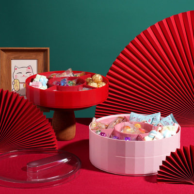 创意旋转糖果盘 干果盘带盖客厅喜庆糖果盒结婚 水果盘瓜子零食盒