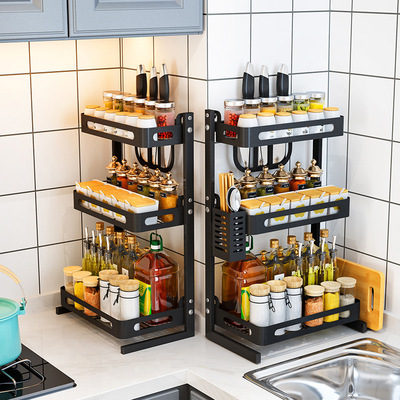 不锈钢厨房置物架台面多层调料架收纳家用调味盒瓶架子