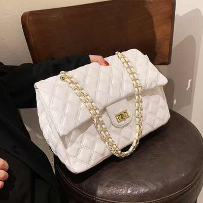2021新款韩版潮时尚质感斜挎包菱格链条包包女女士单肩纯色包