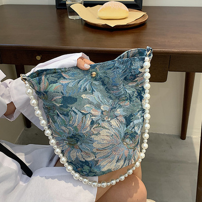 2021夏季新款文艺中国风珍珠水桶子母包包时尚潮流女包腋下单肩包