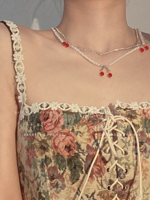 樱桃珍珠叠戴项链复古车厘子小众设计感双层颈链纯欲甜酷锁骨链潮